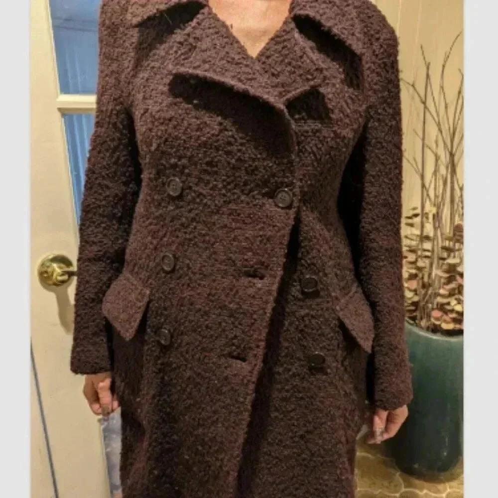 Vintage Y2K Gallery Maroon Women's Coat 80% Wool Size 8 Pea Coat RARE